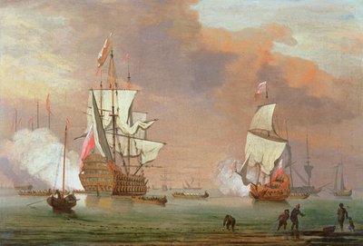 Warships Firing a Salute by Peter Monamy